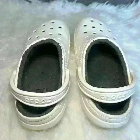 CROCS Classic Faux Fur Lined Men's Size 7 Women's 9 White Dual Comfort Clog - Picture 4 of 9
